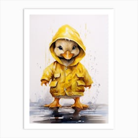 Duckling In A Yellow Rain Coat Watercolour 3 Art Print