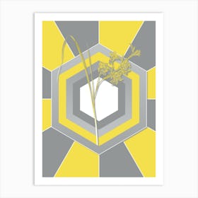 Vintage Gladiolus Ringens Botanical Geometric Art in Yellow and Gray n.259 Art Print