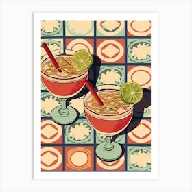 Funky Cocktails Tiled Background 2 Art Print