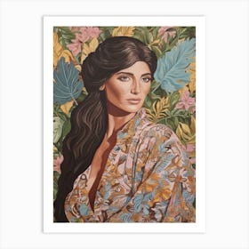 Floral Handpainted Portrait Of Kim Kardashian 1 Art Print
