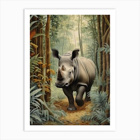 Blue Tones Of A Rhino Walking Through The Forest 3 Art Print