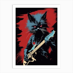 Black Cat Playing Guitar Art Print