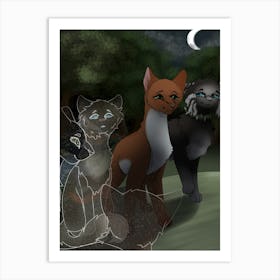 Three Cats At Night Art Print