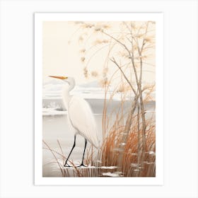 Winter Bird Painting Egret 2 Art Print