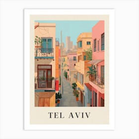 Tel Aviv Israel 1 Vintage Pink Travel Illustration Poster Art Print