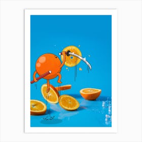 Orange Slicing, Photo Cartoon Art Print