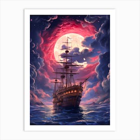 Ship In The Moonlight 1 Art Print