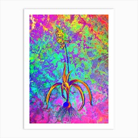 Common Bluebell Botanical in Acid Neon Pink Green and Blue Art Print
