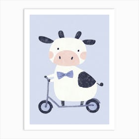 Funny Kids Art Cow On a Scooter Art Print