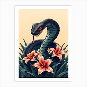 Dark Cobra in Flowers Art Print