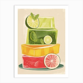 Fruity Jelly Cubes Stacked Beige Background Art Print