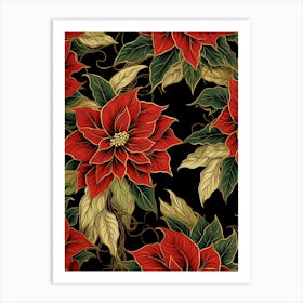 Poinsettia 1 William Morris Style Winter Florals Art Print