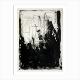 SHIPS IN THE NIGHT - Abstract Painting , Sailing, Monochrome, Boat. Black & White, ocean, Sea, Beach  Art Print