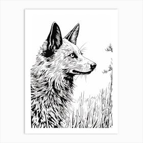 Fox In The Forest Linocut White Illustration 6 Art Print