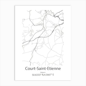 Court Saint Etienne,Belgium Minimalist Map Art Print