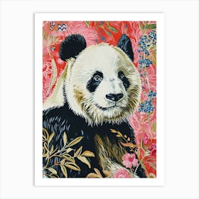 Floral Animal Painting Giant Panda 1 Art Print
