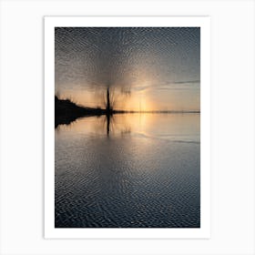 Sunset at the lake, golden reflections in water Art Print