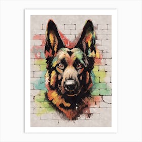 Aesthetic German Shepherd Dog Puppy Brick Wall Graffiti Artwork Art Print