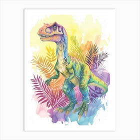 Pastel Rainbow Giganotosaurus Watercolour 2 Art Print