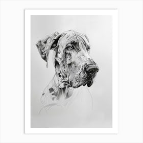 Dog Black & Grey Line Portrait 3 Art Print