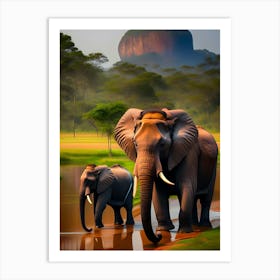 Elephants In The Savannah Art Print