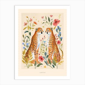 Folksy Floral Animal Drawing Cheetah Poster Art Print