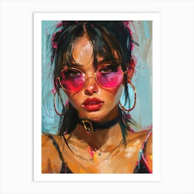 Sexy Girl With Sunglasses oil painting Art Print