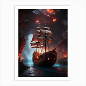 Pirate Ship In The Cave  Print Art Print