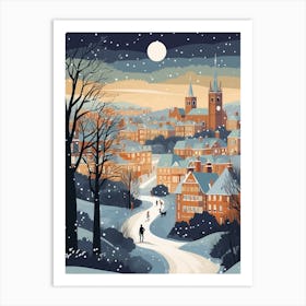 Winter Travel Night Illustration Cardiff United Kingdom 2 Art Print