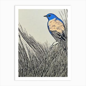 Eastern Bluebird 2 Linocut Bird Art Print