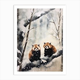 Winter Watercolour Red Panda 1 Art Print