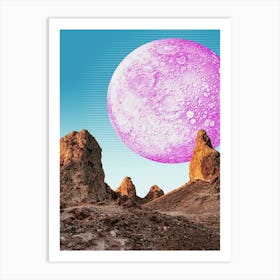 Synthwave Moon & mountain. Grand Canyon — synthwave collage, space poster Art Print