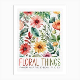 Watercolor Flowers with Floral Things Lettering Art Print