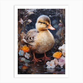 Floral Winter Snow Duckling 3 Art Print