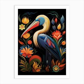 Folk Bird Illustration Brown Pelican 3 Art Print