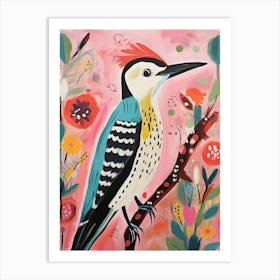 Pink Scandi Woodpecker 3 Art Print