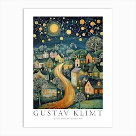 Gustav Klimt Print Night Town Stars Moon Poster Klimt Exhibition Poster Painting Flower Garden Art Print