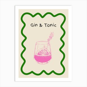 Gin & Tonic Doodle Poster Green & Pink Art Print