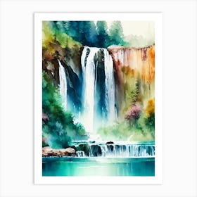 Plitvice Waterfalls, Croatia Water Colour  (3) Art Print