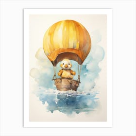 Duckling In A Hot Air Balloon Watercolour Art Print
