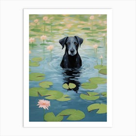 Monet Waterlilies With Black Dog Art Print