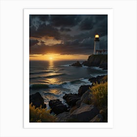 Sunset At The Lighthouse Art Print