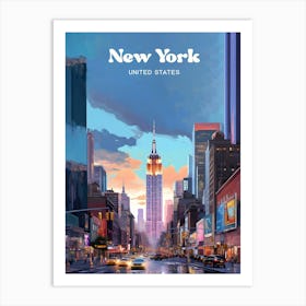 New York United States Nighttime Modern Travel Art Art Print