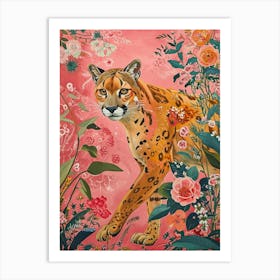 Floral Animal Painting Cougar 4 Art Print