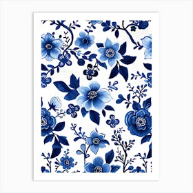Blue And White Floral Pattern 10 Art Print