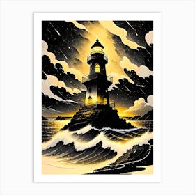 Lighthouse At Night Art Print