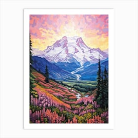 Mount Rainier National Park Retro Pop Art 12 Art Print