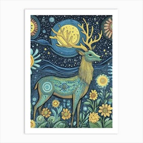 Deer In The Moonlight Art Print