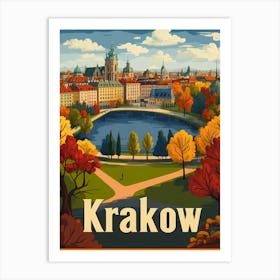 Aihrgdesign A Mid Century Modern Travel Poster For Krakow 1 Art Print