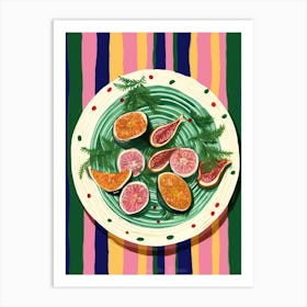 A Plate Of Figs and Fruit  Top View Food Illustration 1 Art Print